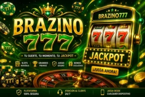 Banner verde y dorado de Brazino777 con slot 777