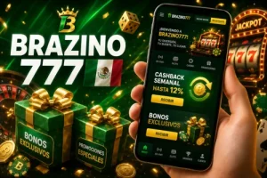 Banner de Brazino777 con bonos y cashback en smartphone